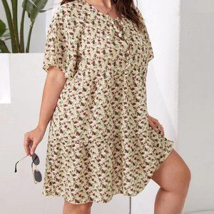 Shein Plus Tie Neck Ditsy Floral Dress